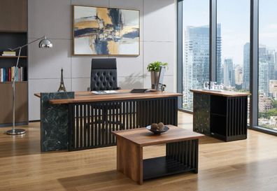 Elegantes Büro Set Schreibtisch Sideboard Couchtisch in Braun Schwarz
