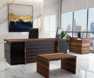 Arbeitszimmer-Set Schreibtisch Couchtisch und Sideboard Braun Holz