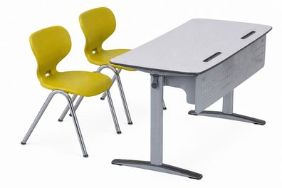 Ergonomisches Schulmöbel-Set mit gelben Stühlen und moderner Schulbank