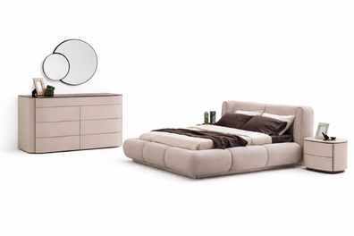 Designer Schlafzimmer Bett 2x Nachttische Kommode Beige Holz Set 4tlg