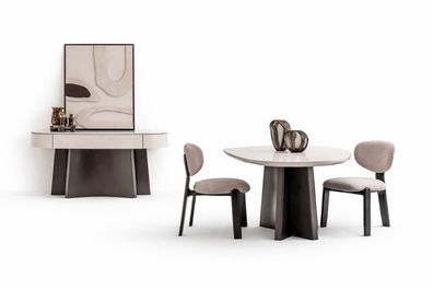 Esszimmermöbel Set Tisch Stühle Luxuriöses Konsolentisch Beige Holz