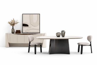 Modernes Esszimmer Set Esstisch + 2x Stühle Luxuriöses Sideboard Beige Holz
