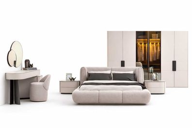 Designer Schlafzimmer Bett + 2x Nachttische Modern Schminktisch Set 7tlg