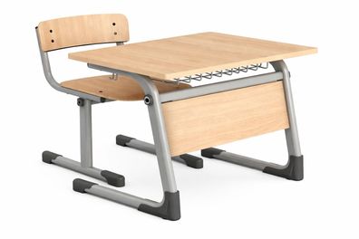 Ergonomische Schulbank mit stabilem Stuhl Set in Holzoptik Klassik