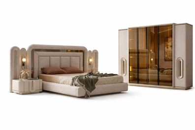 Schlafzimmer Eleganter Bett mit 2x Nachttische Stilvolles Design Möbel Set