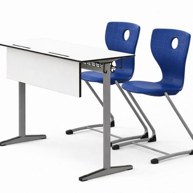 Schulmöbel Set Schulbank mit zwei Stühlen modern Metallgestell stabil