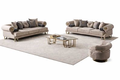 Eleganter Wohnzimmer Sofa Set 3 + 3 + 1 Sitzer Design Stilvolles Couchtisch