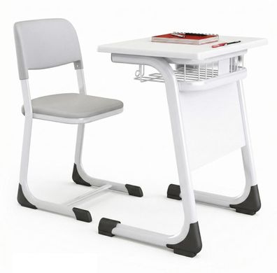 Modernes Schulmöbel Set mit stabiler Schulbank und grauem Stuhl