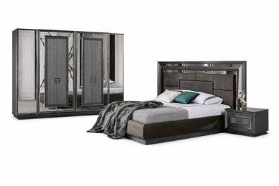 Schlafzimmer Set Bett mit 2x Nachttische Luxuriöser Kleiderschrank – 4 tlg