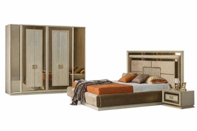 Luxuriöses Schlafzimmer Set Bett mit Nachttischen Design Kleiderschrank