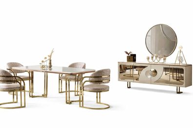 Luxuriöses Esszimmer Möbel Esstisch 4x Stühle Modern Sideboard Set 7 tlg
