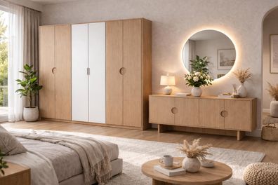 Braunes Schlafzimmer-Set luxuriöser Kleiderschrank Holzkonsole Spiegel