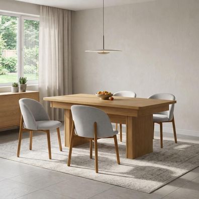 Luxuriöses Esszimmer-Set rechteckiger Esstisch gepolsterte Stühle 7 tlg