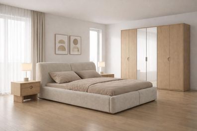 Schlafzimmer-Set: Bett Kleiderschrank mit Schiebetüren und 2 Nachttische