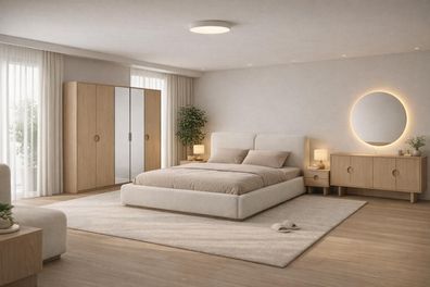 Lux Elegantes Schlafzimmer-Set: Bett Schrank Nachttische und Spiegel