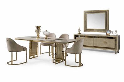 Luxuriöses Esszimmer Set Esstisch 4x Stühle Designer Sideboard mit Spiegel