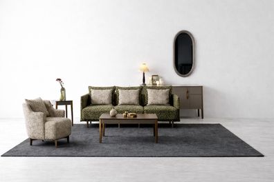 Elegantes Sofa- und Sessel-Set im modernen Design mit Holzdetails