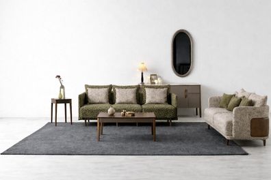 Elegante Designer Sofas im Set mit Strukturstoff und Holzdetails
