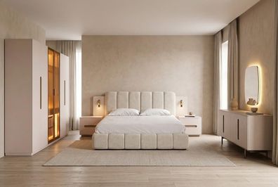 Luxuriöses Schlafzimmer Set: Bett Schrank Nachttische und Spiegel