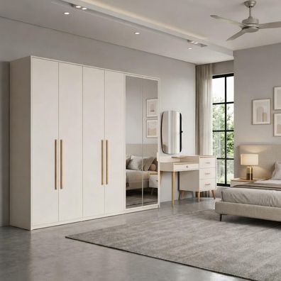 Modernes weißes Schlafzimmer-Set luxuriöser Kleiderschrank Holzkommode 2 tlg