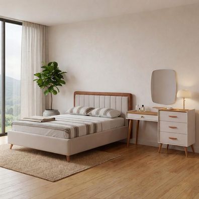 Stilvolles weißes Schlafzimmer-Set großes Doppelbett Holzkommode 2 tlg