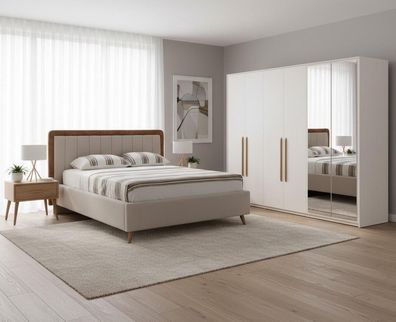 Luxuriöses weißes Schlafzimmer-Set weiches Bett großer Kleiderschrank 2 tlg