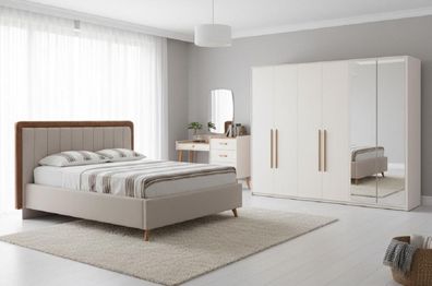 Modernes Schlafzimmer-Set in Weiß luxuriöses Bett Kleiderschrank Kommode
