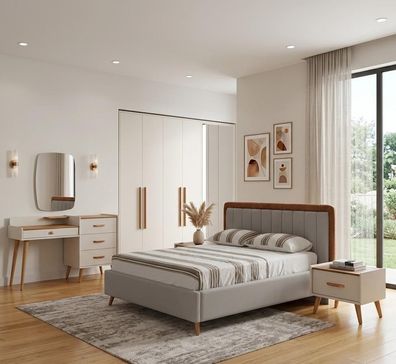 Lux Schlafzimmer Set: Bett Schrank Nachttische Kommode und Spiegel