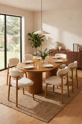 Braunes Esszimmer-Set großer Esstisch aus Holz gepolsterte Stühle 7-teilig