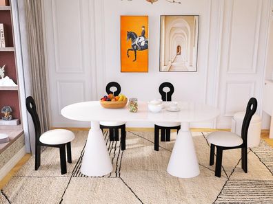 Weiße Luxuriöses Esszimmer Set Esstisch 4x Stühle Modernes Möbel