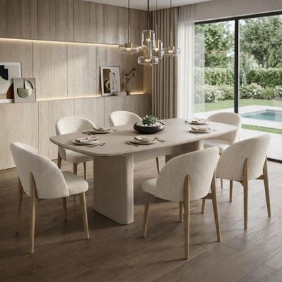Modernes weißes Esszimmer-Set rechteckiger Esstisch Stühle Esszimmermöbel