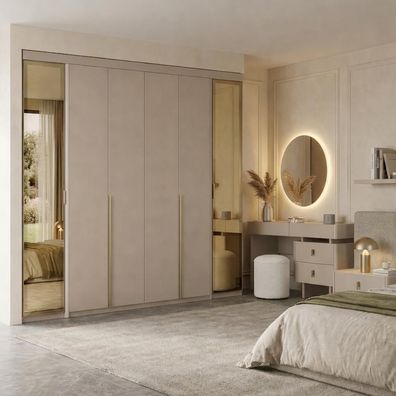 Stilvolles Schlafzimmer-Set großer Kleiderschrank Kommode runder Hocker