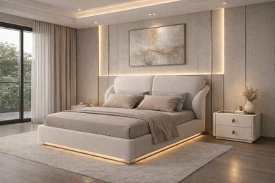 Stilvolles Schlafzimmer-Set in Beige weiches Bett Nachttische – 3-teilig