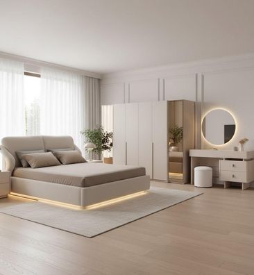 Stilvolles Schlafzimmer-Set Bett Kleiderschrank Kommode weicher Hocker 4 tlg