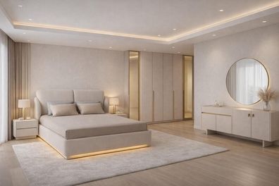 Beiges Schlafzimmer-Set: Bett Kleiderschrank Konsole Schlafzimmermöbel 4 tlg