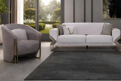 Grau-Beiges Sofa Set Designer Polster 3-Sitzer Textilsessel 2tlg