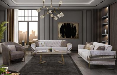 Designer Sofagarnitur 2x Polstercouchen Edler Sessel Luxus Couchtisch