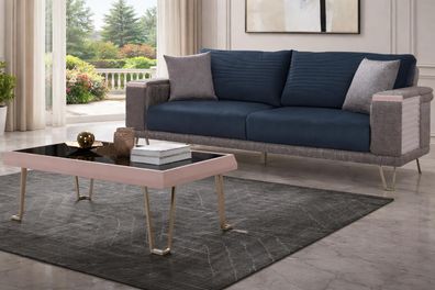 Schickes Wohnzimmer Set Polstersofa Designer Holz Couchtisch 2tlg