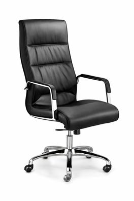 Ergonomischer Chefsessel mit schwarzem Kunstleder und Chromarmlehnen