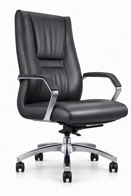 Ergonomischer Chefsessel mit schwarzem Kunstleder und Chromgestell