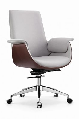 Eleganter Chefsessel mit grauem Kunstleder und Walnuss-Holzrahmen