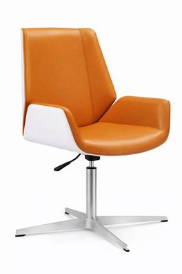 Eleganter Chefsessel mit orangefarbenem Kunstleder und weißer Schale