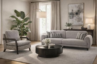 Elegantes Graues Polster-Set Textilsofa Designer Polstersessel 2tlg