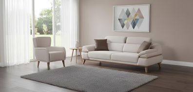 Modernes Sofa Set für Wohnzimmer 3-Sitzer mit passendem Sessel Beige