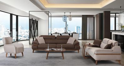 Modernes Sofa und Sessel Set für Wohnzimmer in Beige und Braun
