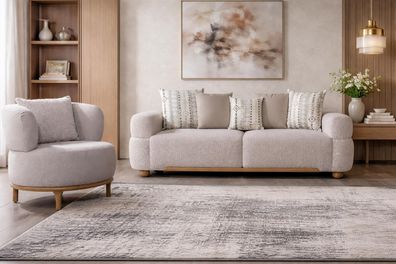 Graues Wohnzimmer Sofa Set Moderner Dreisitzer Textilsessel 2tlg