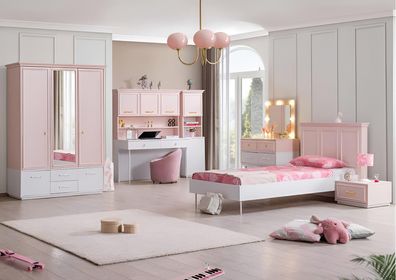 Rosa Möbel Set für Mädchen mit Kleiderschrank und Schreibtisch