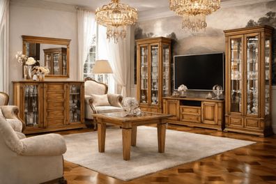 Klassisches Wohnzimmer Set TV Lowboard x2 Vitrine Sideboard 7tlg