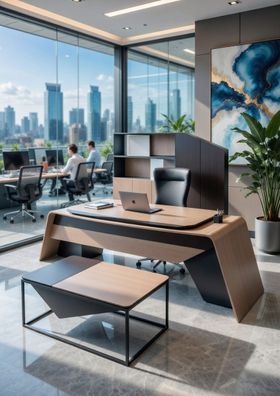 Elegantes Büro-Set Beige Schreibtisch Couchtisch Bürostuhl und Konsole
