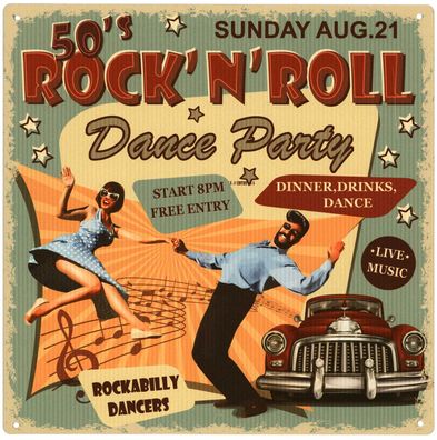Moritz Deko Blechschild Rock'n'roll Dance Party Rockabilly 30x30 Vintage Metall Schil
